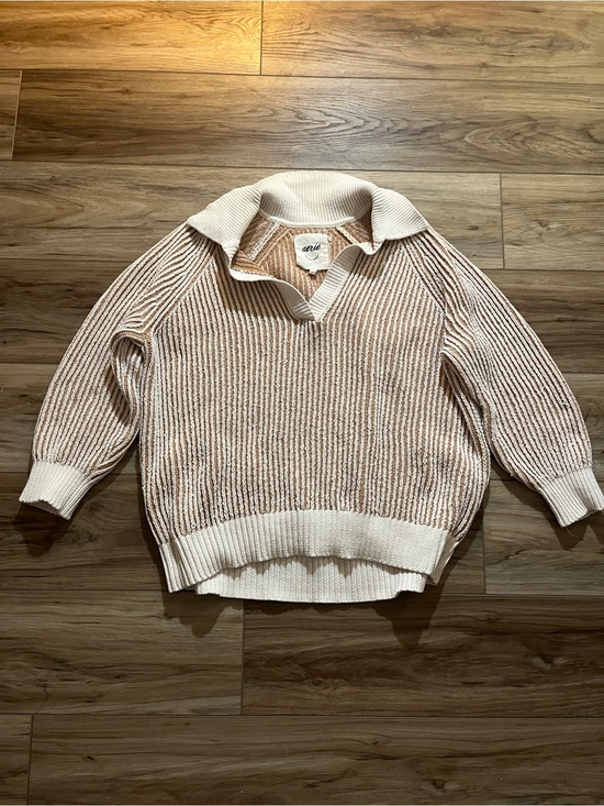 aerie Sweaters - aerie Cream & Beige Ribbed Cowl-Neck Sweater